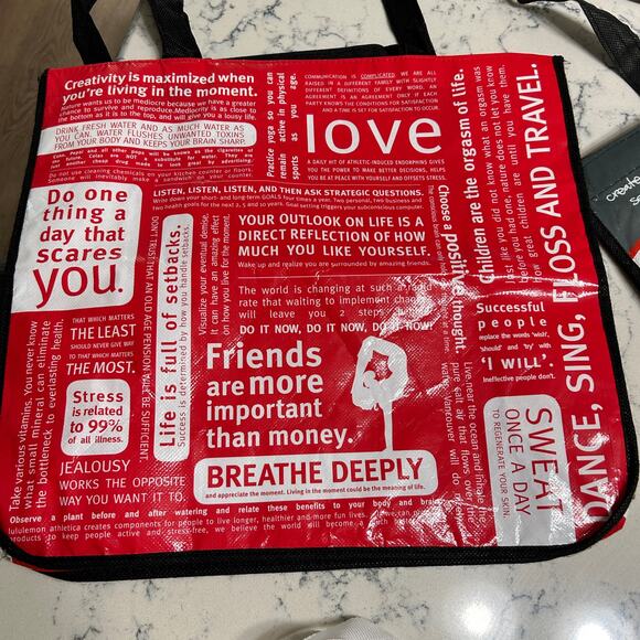 Lot of 3 Lululemon Athletica Reusable Shopping Bags Small White, VTG 2009, Red - Picture 3 of 14